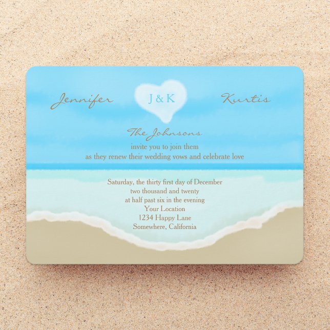 Hochzeit Vow Renewal Watercolor Beach Blue Einladung (Von Creator hochgeladen)