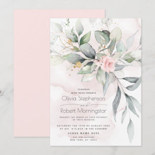 Hochzeit Waldgrün Boho Pink Rose Einladung