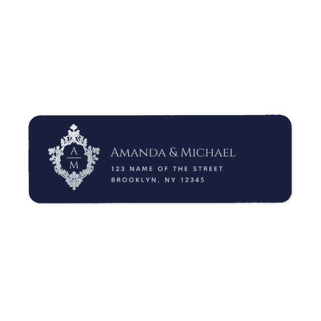 Hochzeit Wappen Navy Blue Monogram Vintag Elegant (Vorne)