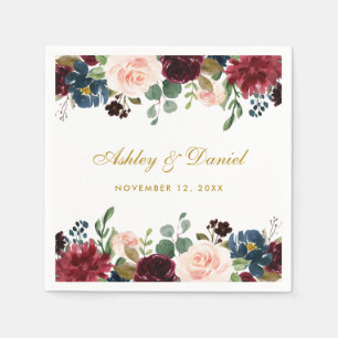 Hochzeit Wasserfarbe Bläserne Burgundy Blue Gold Serviette