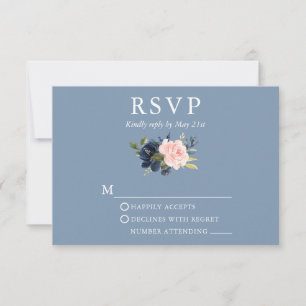 Hochzeit Wasserfarbe Blumenrosa Dusty Blau RSVP Karte
