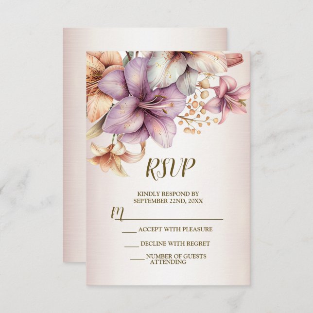 Hochzeit Wasserfarbe Boho Rosa Blume Elegant RSVP Karte (Vorne/Hinten)