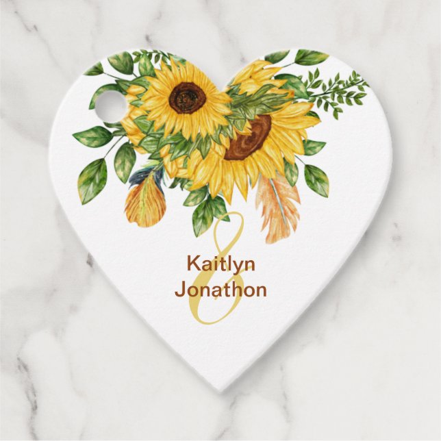 Hochzeit Wasserfarbe Land Gold Sonnenblumen Leaf Geschenkanhänger (Vorderseite)