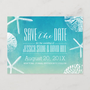 Hochzeit Wasserfarbe Strandmuscheln Save the Date Ankündigungspostkarte