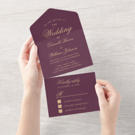 Hochzeit Weinfarbe Golden Elegantes Script UAWG All In One Einladung