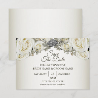 Hochzeit Weiß Floral Grünzeug Beige Elegant Modern Save The Date