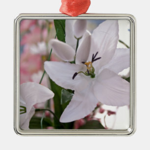 Hochzeit weiße Lilien Blumen floral Flora Liebe Re Silbernes Ornament