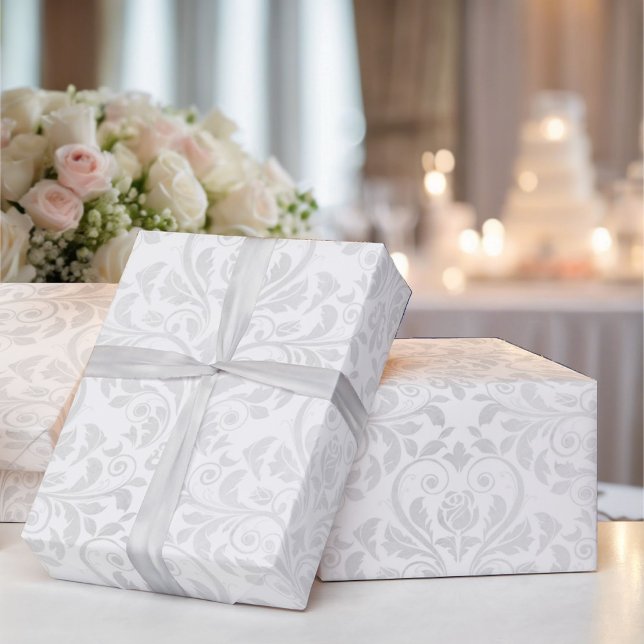 Hochzeit White Damask Einfache Elegance Rose Geschenkpapier (Von Creator hochgeladen)