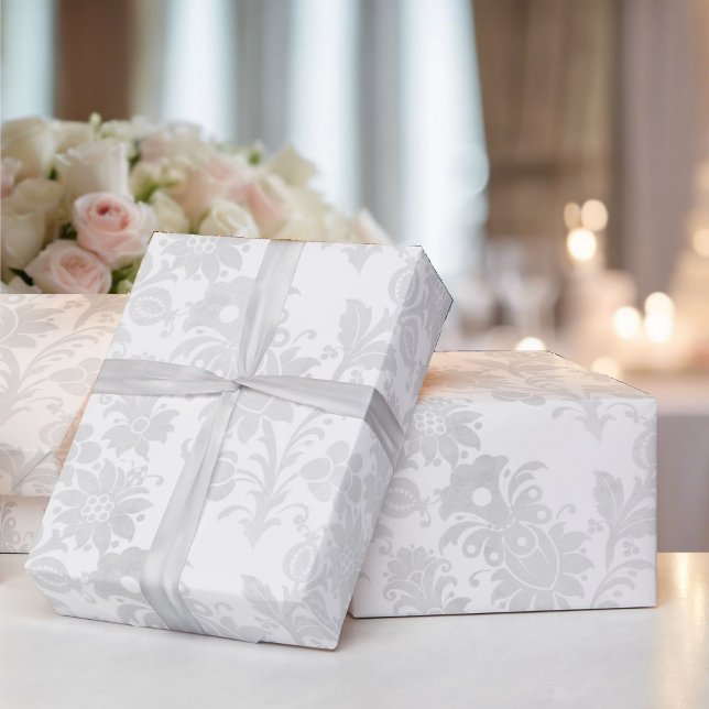 Hochzeit White Damask Einfaches Elegance Floral Geschenkpapier (Von Creator hochgeladen)