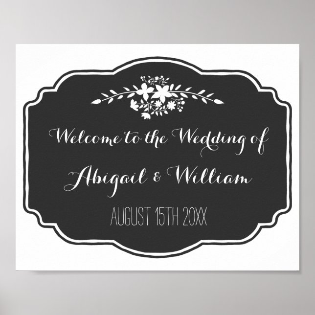 Hochzeit Willkommene Custom Sign Blumenkhalkboard Poster (Vorne)