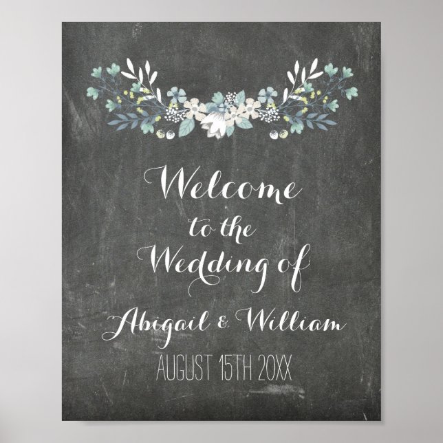 Hochzeit Willkommene Custom Sign Blumenkhalkboard Poster (Vorne)