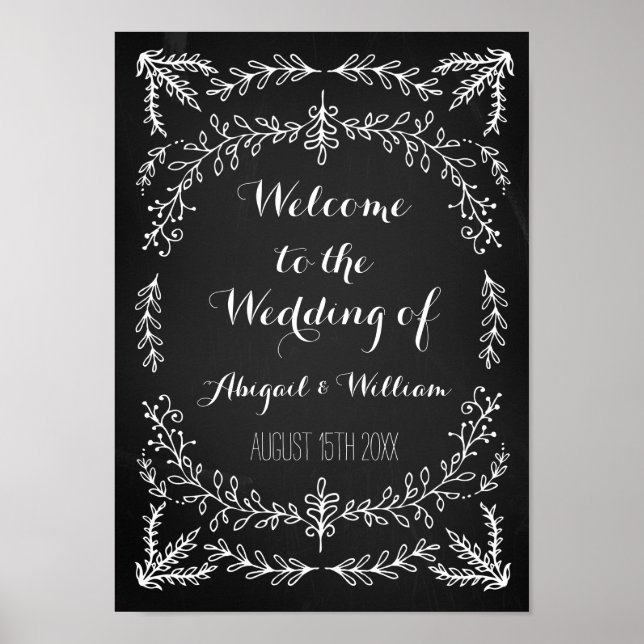Hochzeit Willkommene Custom Sign Blumenkhalkboard Poster (Vorne)
