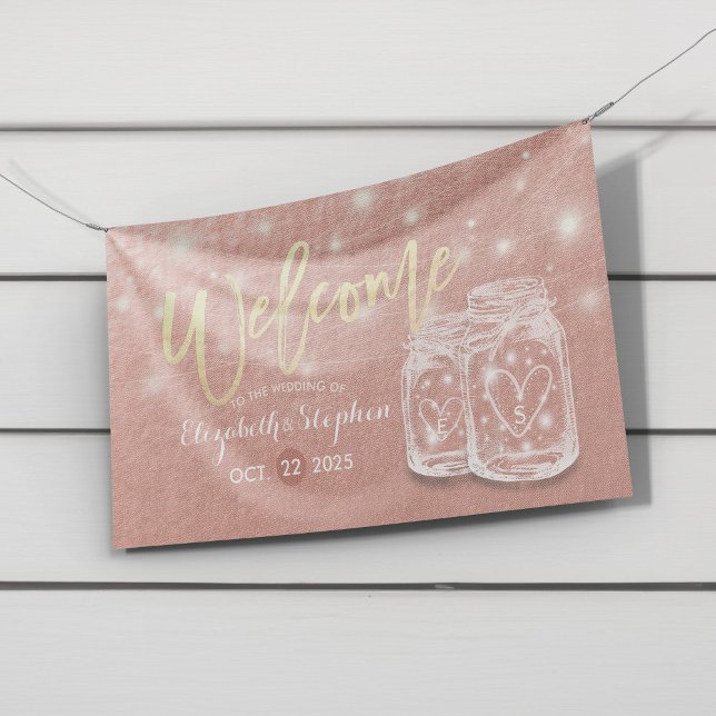Hochzeit Willkommensmason Jars String Lights Rose  Banner (Von Creator hochgeladen)