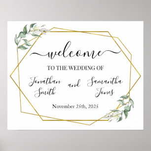 Hochzeit Willkommensschild Grün Gold Geometrisch Poster