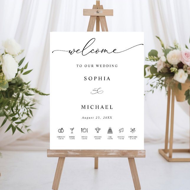 Hochzeit Willkommensschild mit Zeitplan Minimalist Poster (Von Creator hochgeladen)