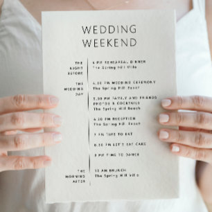 Hochzeit Willkommenstasche. Wochenend-Itinerar Zei Einladung