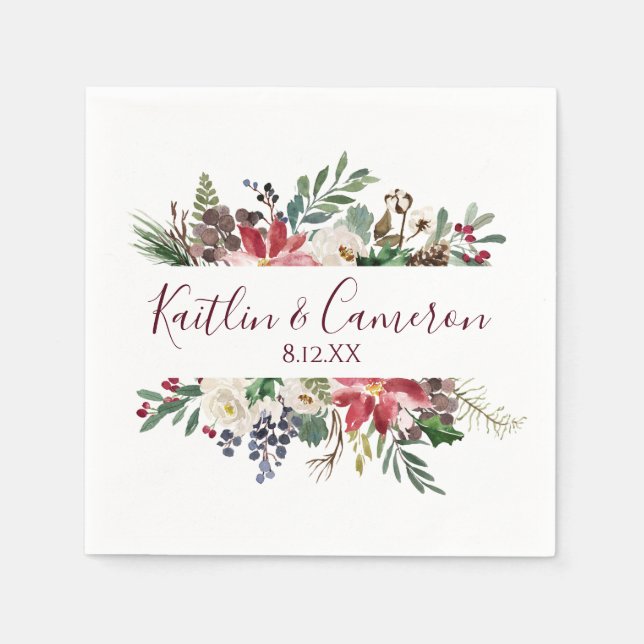 Hochzeit Winterurlaub Napkins | Burgundy Blue Serviette (Vorderseite)