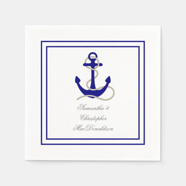 Hochzeit zum Thema "Nautischer Anker" Serviette (Vorderseite)