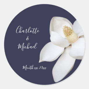 Hochzeit zwischen Marine und White Magnolia Runder Aufkleber