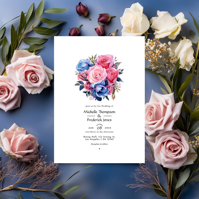 Hochzeit zwischen Rosa und Blauen Flora Einladung (Von Creator hochgeladen)