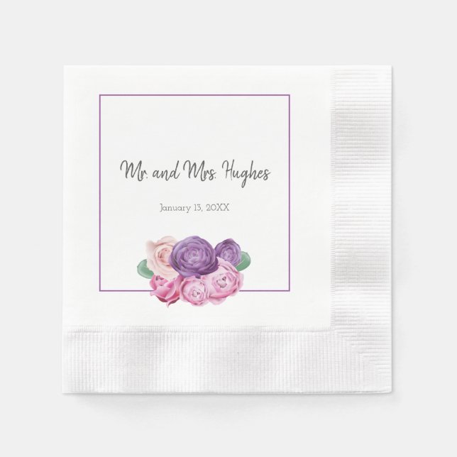 Hochzeit zwischen ultraviolett und rosa Rosen Serviette (Vorderseite)