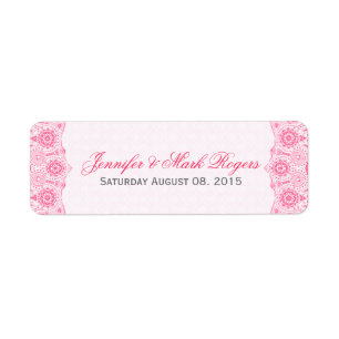 Hochzeitadresse Etikett Rosa Schnüre & Damaskus Rü