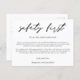 Hochzeitaufschiebung Sicherheit Erste COVID-Skript Ankündigungspostkarte