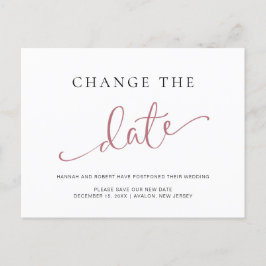 Hochzeitaufschub Ändern Sie die Rose des Datums Sc Ankündigungspostkarte