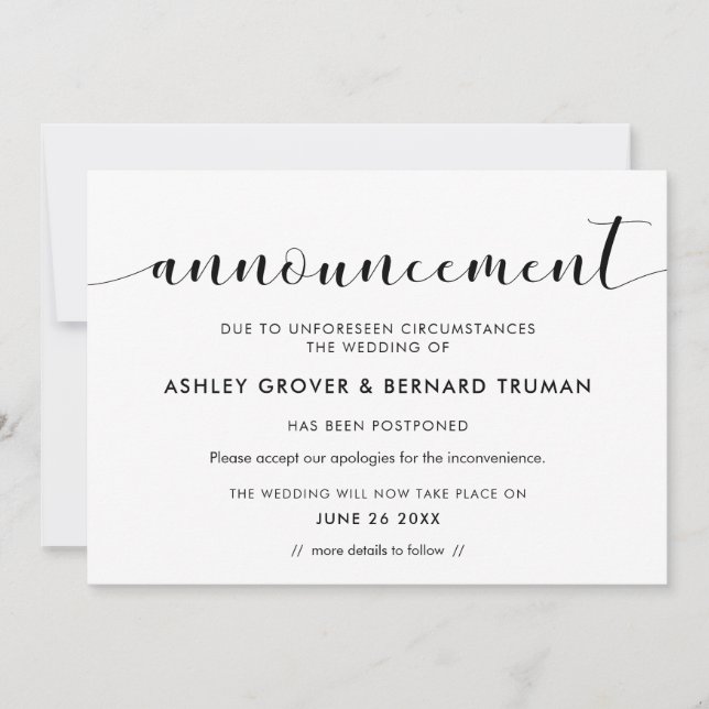 Hochzeitaufschub Neudatenkarte Einladung (Vorderseite)