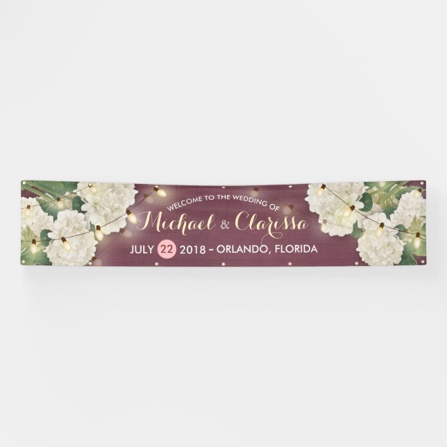 Hochzeitbanner Hydrangea Blume String Lights Red Banner (Horizontal)