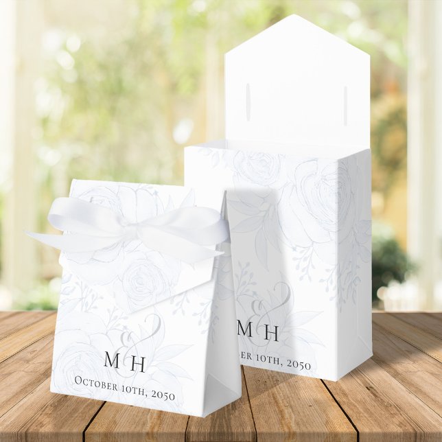 Hochzeitblaue Blumen Botanisches blaues Skript Geschenkschachtel (Elegant wedding favor box with ribbon and calligraphy script monogram ampersand. )