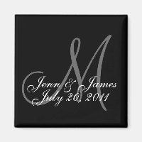 Hochzeitbride Groom Date Monogram Black Magnet
