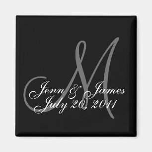 Hochzeitbride Groom Date Monogram Black Magnet