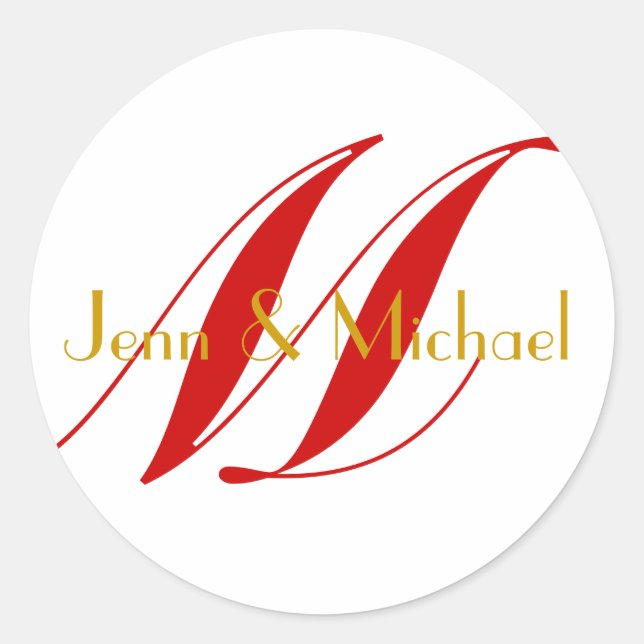 Hochzeitbride Groom Monogram Red & Gold Siegel Runder Aufkleber (Vorderseite)