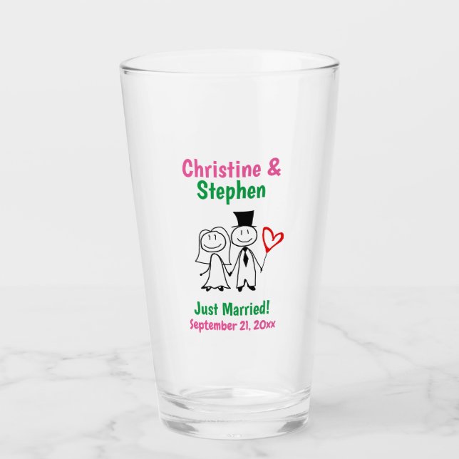 Hochzeitbride Groom Niedlicher Cartoon Stick Coupl Glas (Vorderseite)