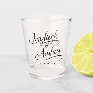 Hochzeitbride und handgeschriebene Kalligraphie Schnapsglas