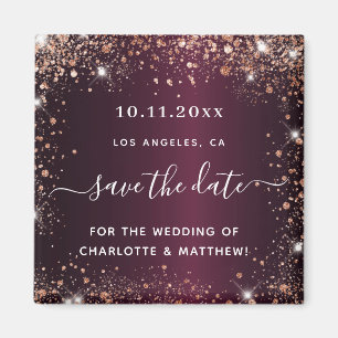 Hochzeitburgund Rose Gold Glitzer Save the Date Magnet