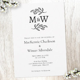 Hochzeitcouple Simple Monogram Initials Minimalist Einladung