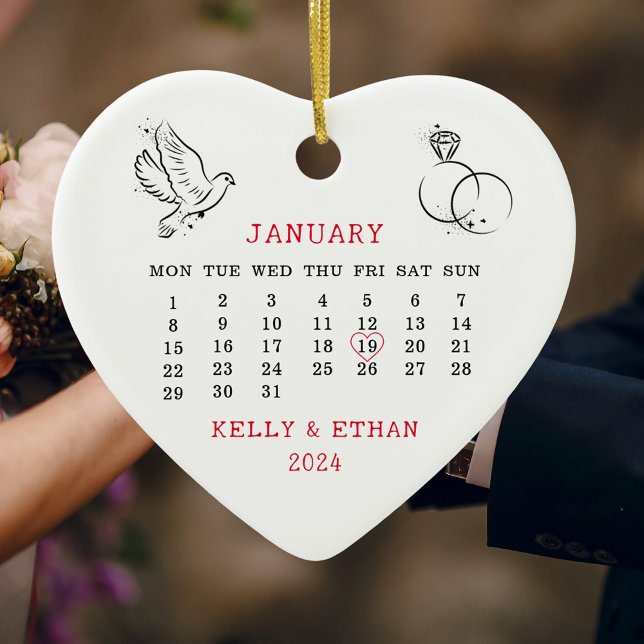 Hochzeitdatenkalender Verheiratet Keramik Ornament (Von Creator hochgeladen)