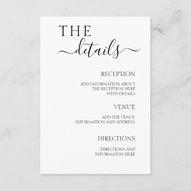 Hochzeitdetails - Einfach Minimalistisch Begleitkarte (Vorderseite)