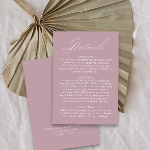 Hochzeitdetails Kalligrafie Script Dusty Rose Begleitkarte