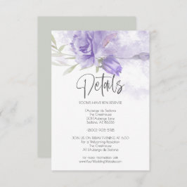 Hochzeitdetails Lilac Lila Aquarellfarben-Rose Einladung