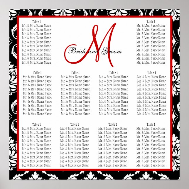 Hochzeitdiagramm-Damaske für Vorlagen rot Poster (Vorne)