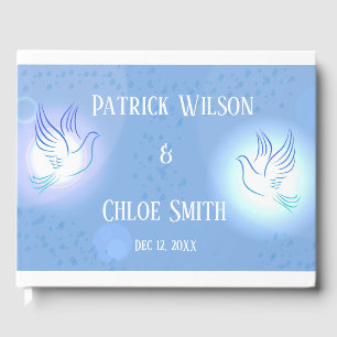 Hochzeitdove beleuchtet blauen Hintergrund Gästebuch