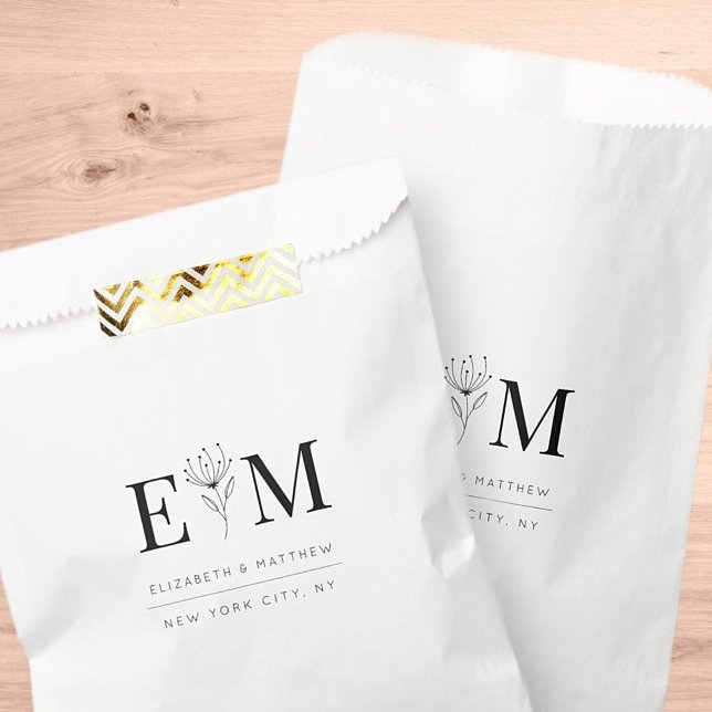 Hochzeitelegantes, modernes Monogramm-Blatt Geschenktütchen (Von Creator hochgeladen)