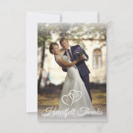 Hochzeitelegantes Monogram White Hearts Foto Dankeskarte