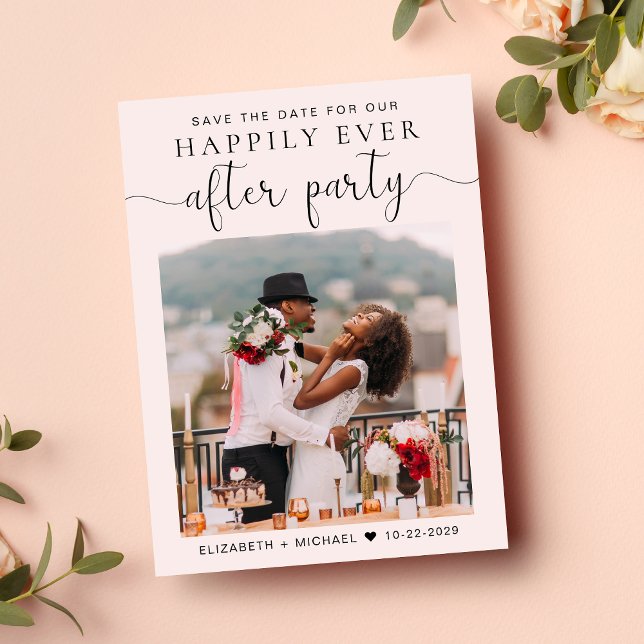 Hochzeitempfang Foto QR Code Save the Date rosa Ankündigungspostkarte (A stylish save the date announcement for a reception to celebrate your elopement or private wedding)