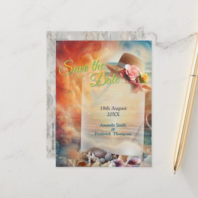 Hochzeiten am Meer am Strand Ankündigungspostkarte (Vorderseite/Rückseite Beispiel)