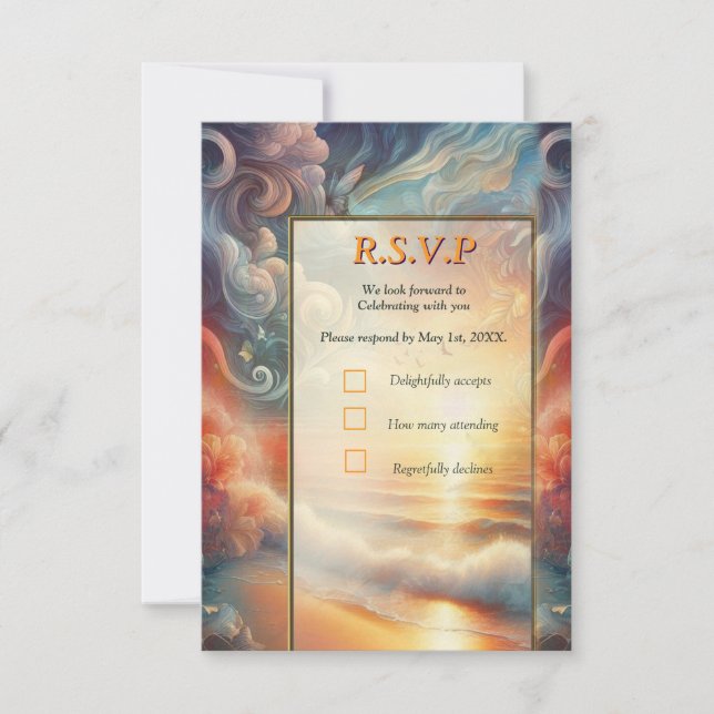 Hochzeiten am Meer am Strand RSVP Karte (Vorderseite)