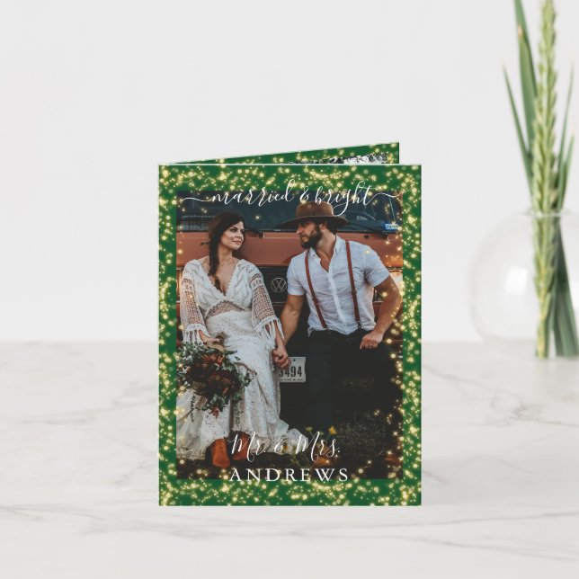 Hochzeiten handschriftlich Verheiratet & hell 3 Fo Dankeskarte (Vorderseite)